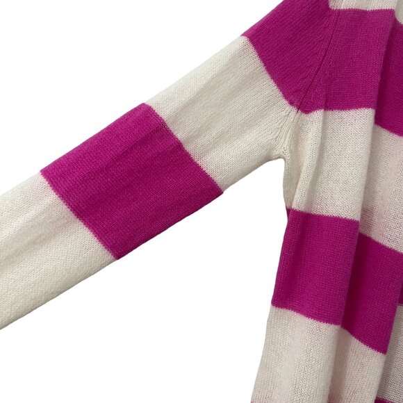 Neiman Marcus Womens Cream Pink Striped Long Line Open Cashmere Cardigan Size M - Picture 4 of 5